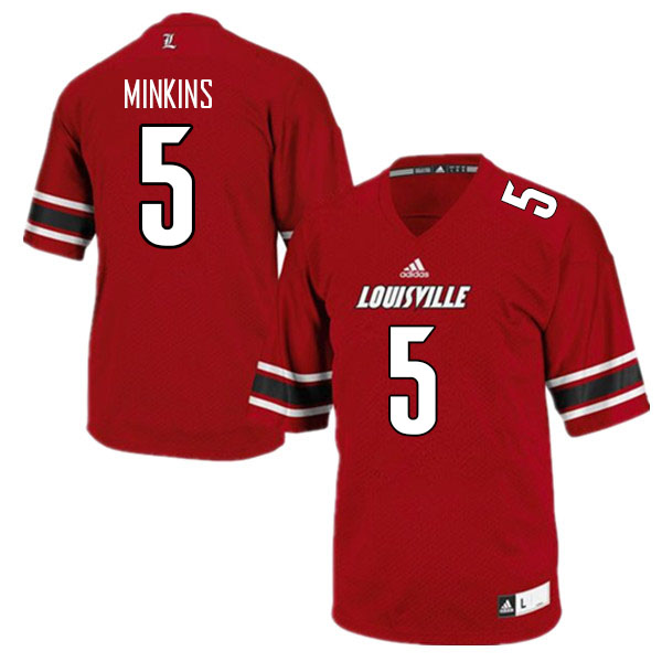 Men #5 Josh Minkins Louisville Cardinals College Football Jerseys Sale-Red - Click Image to Close